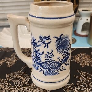 Vintage Ceramic Stein with Blue Floral Design